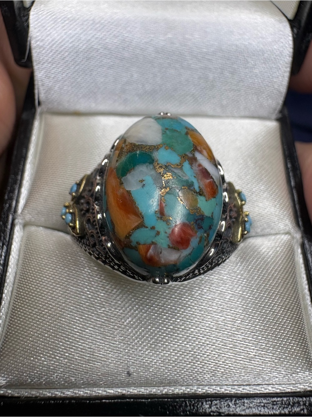 🤩Ring Genuine Spiny Turquoise 925 Sterling Silver Unisex Southwestern - Picture 4 of 9